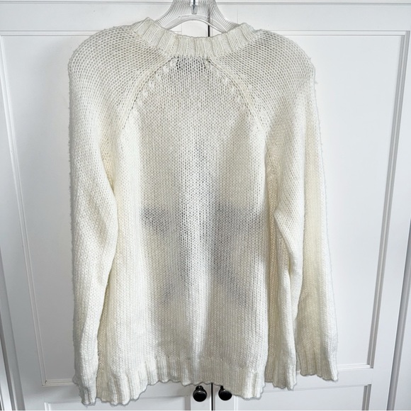 Wooden Ships Green CAMO STAR RAGLAN CREW White Sweater Sz M/L Mohair/Wool - Picture 4 of 12